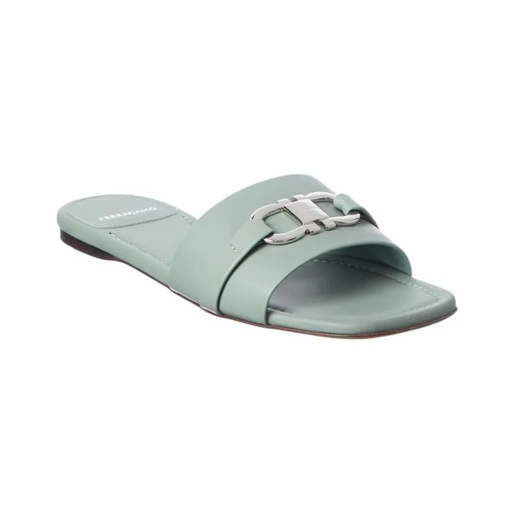Ferragamo Gancini Leather Sandal, Green